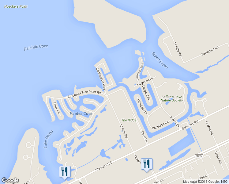 map of restaurants, bars, coffee shops, grocery stores, and more near 13812 Doubloon Avenue in Galveston