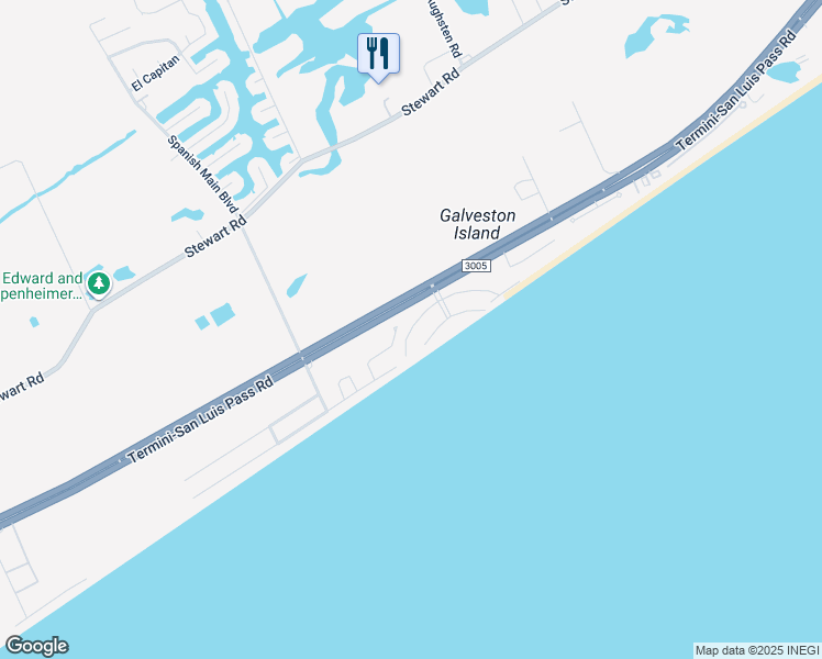 map of restaurants, bars, coffee shops, grocery stores, and more near 12442 West Ventura Drive in Galveston