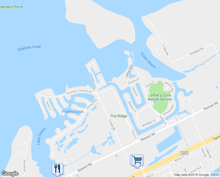 map of restaurants, bars, coffee shops, grocery stores, and more near 13801 Doubloon Avenue in Galveston