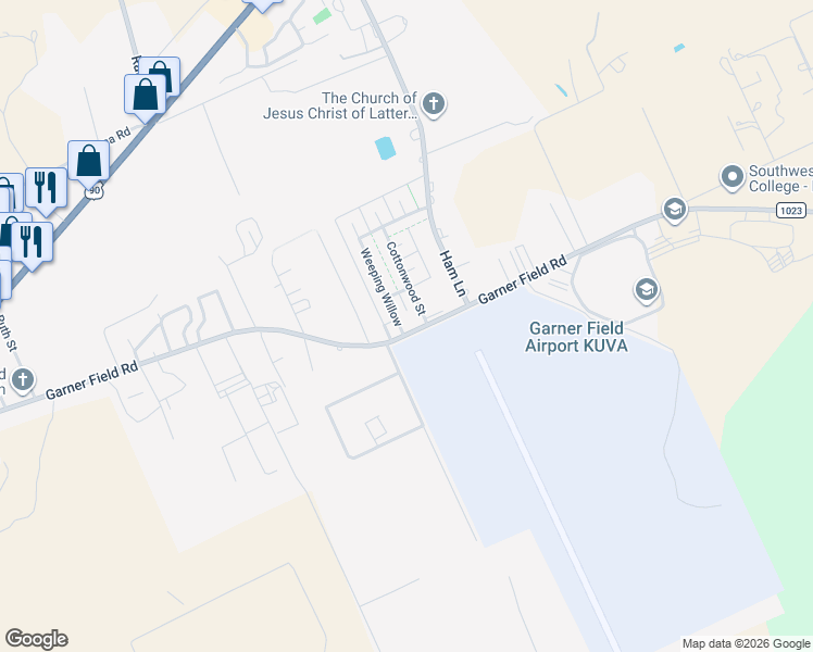 map of restaurants, bars, coffee shops, grocery stores, and more near 2100 Garner Field Road in Uvalde