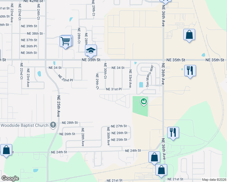 map of restaurants, bars, coffee shops, grocery stores, and more near 3204 Northeast 31st Place in Ocala