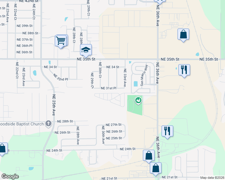 map of restaurants, bars, coffee shops, grocery stores, and more near 3204 Northeast 31st Place in Ocala