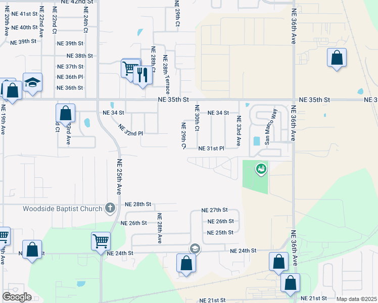 map of restaurants, bars, coffee shops, grocery stores, and more near 2984 Northeast 31st Place in Ocala