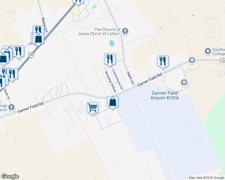map of restaurants, bars, coffee shops, grocery stores, and more near 2100 Garner Field Rd in Uvalde