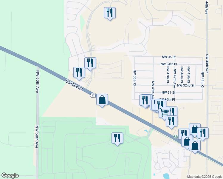 map of restaurants, bars, coffee shops, grocery stores, and more near 5251 U.S. 27 in Ocala