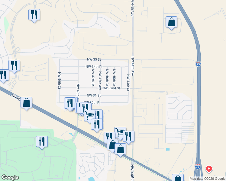 map of restaurants, bars, coffee shops, grocery stores, and more near 3205 Northwest 46th Court in Ocala