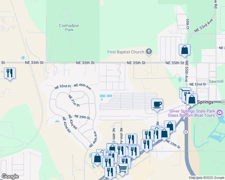 map of restaurants, bars, coffee shops, grocery stores, and more near 3201 Northeast 48th Court in Silver Springs