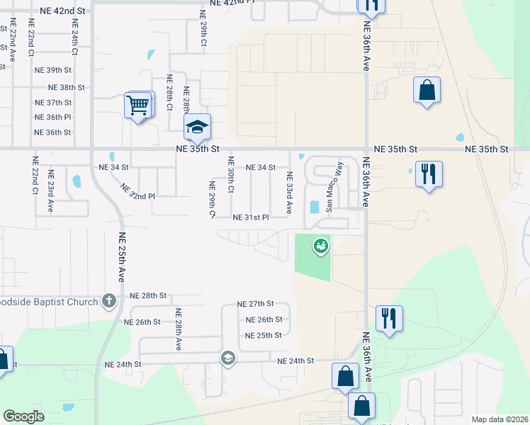 map of restaurants, bars, coffee shops, grocery stores, and more near 3219 Northeast 31st Avenue in Ocala