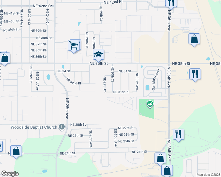 map of restaurants, bars, coffee shops, grocery stores, and more near 3219 Northeast 30th Court in Ocala
