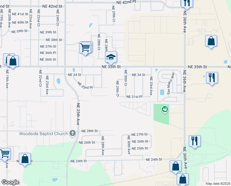 map of restaurants, bars, coffee shops, grocery stores, and more near 3200 Northeast 29th Court in Ocala