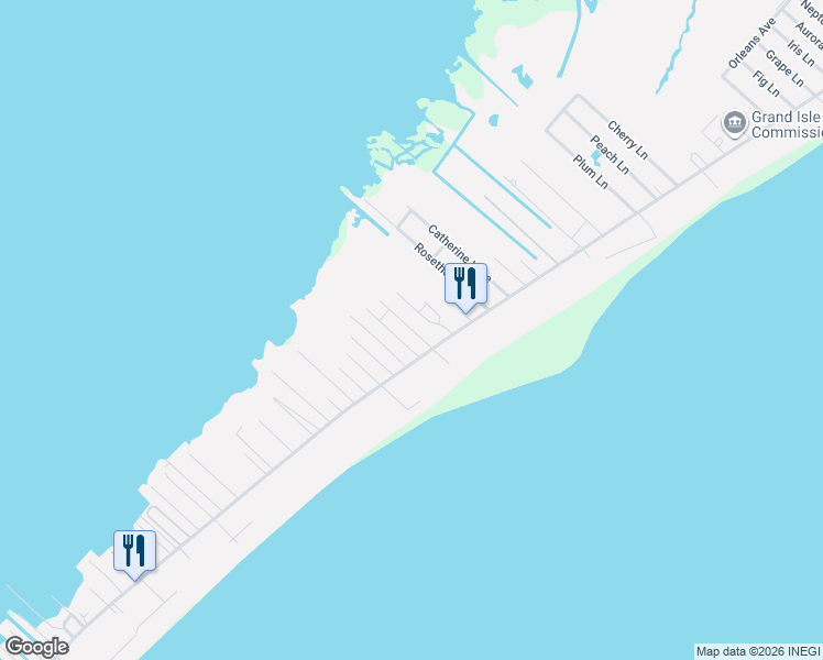 map of restaurants, bars, coffee shops, grocery stores, and more near 126 Blackberry Lane in Grand Isle