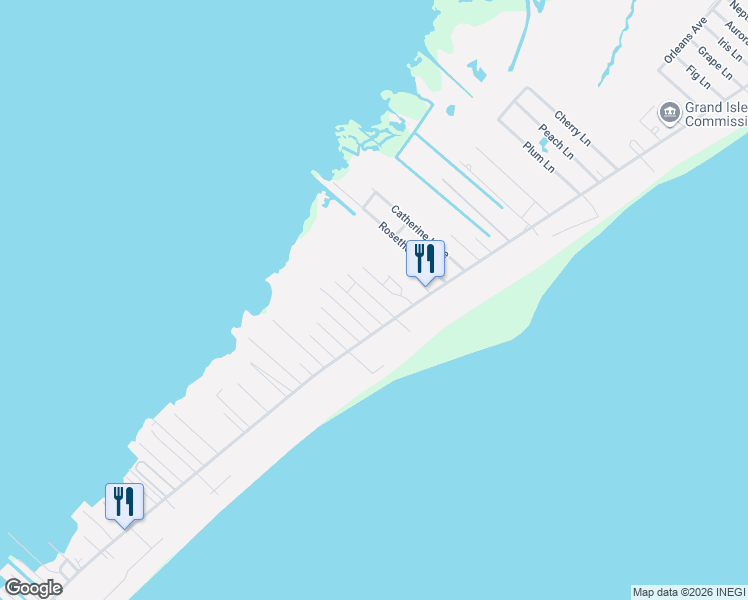 map of restaurants, bars, coffee shops, grocery stores, and more near 126 Blackberry Lane in Grand Isle
