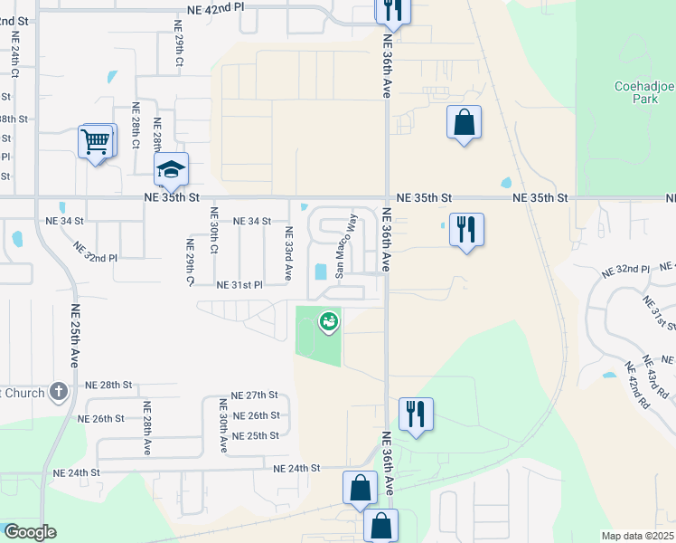 map of restaurants, bars, coffee shops, grocery stores, and more near 3150 Northeast 36th Avenue in Ocala