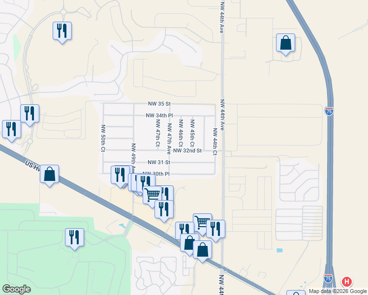 map of restaurants, bars, coffee shops, grocery stores, and more near 3205 NW 46th Ct in Ocala