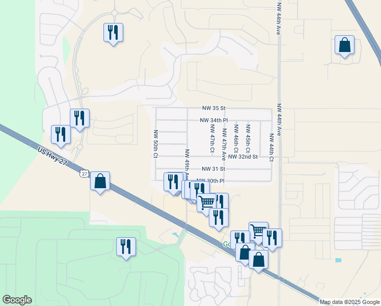 map of restaurants, bars, coffee shops, grocery stores, and more near 4897 Northwest 32nd Street in Ocala