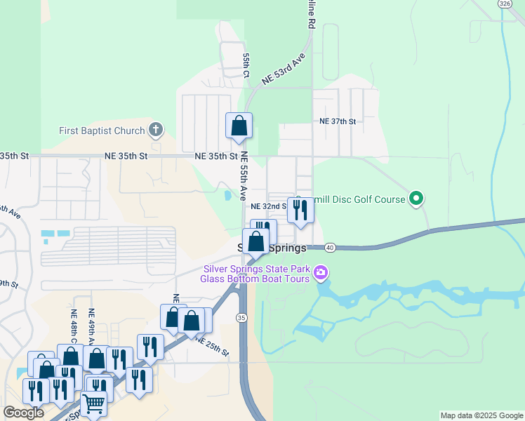 map of restaurants, bars, coffee shops, grocery stores, and more near 20 Northeast 32nd Street in Silver Springs