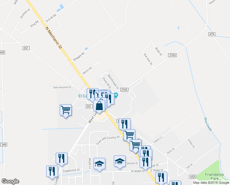map of restaurants, bars, coffee shops, grocery stores, and more near 2612 Point West Drive in El Campo