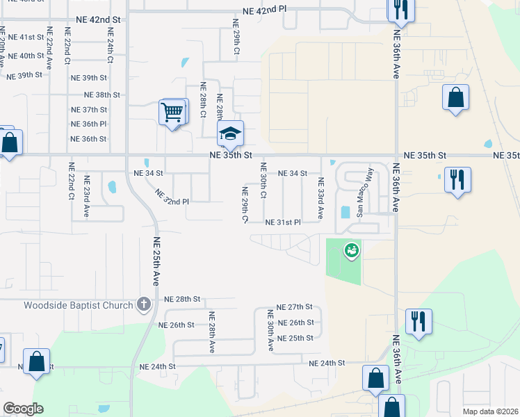 map of restaurants, bars, coffee shops, grocery stores, and more near 3219 Northeast 30th Court in Ocala