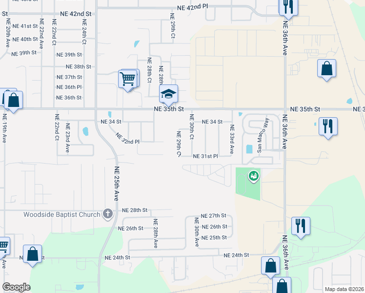 map of restaurants, bars, coffee shops, grocery stores, and more near 3200 Northeast 29th Court in Ocala