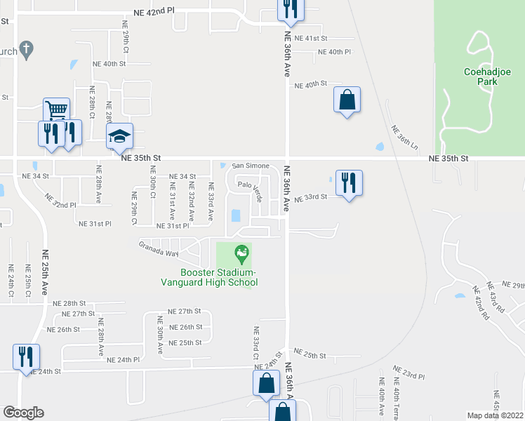 map of restaurants, bars, coffee shops, grocery stores, and more near 3150 Northeast 36th Avenue in Ocala