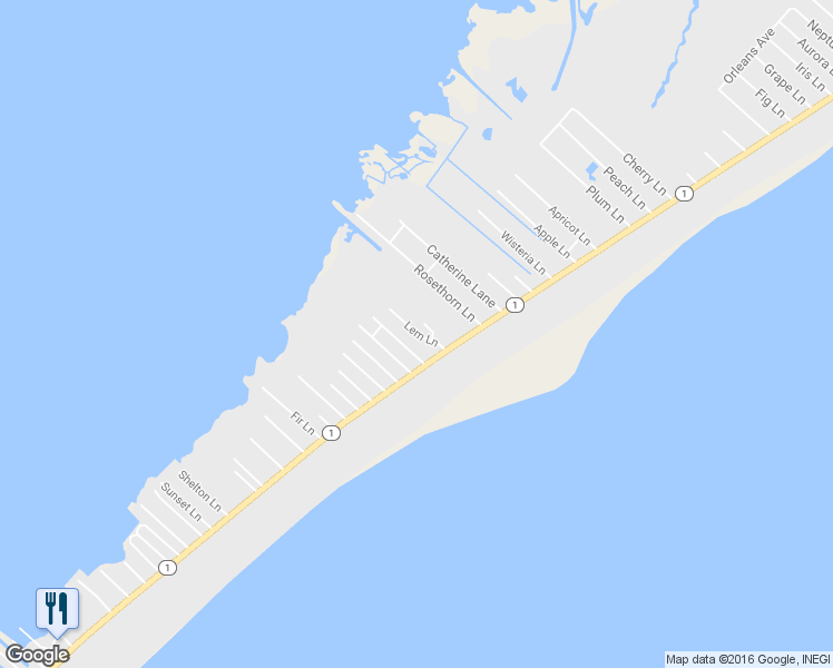 map of restaurants, bars, coffee shops, grocery stores, and more near Lem Lane in Grand Isle