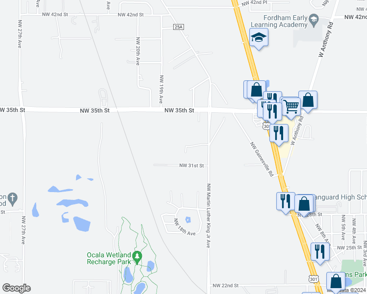 map of restaurants, bars, coffee shops, grocery stores, and more near 3296 NW 16th Ave in Ocala