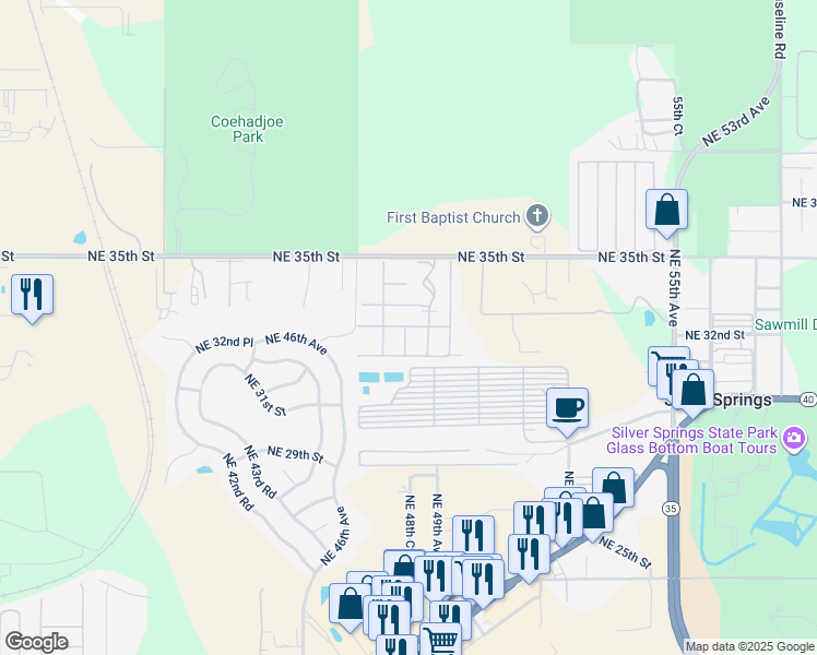 map of restaurants, bars, coffee shops, grocery stores, and more near 3201-3299 Northeast 48th Court in Silver Springs