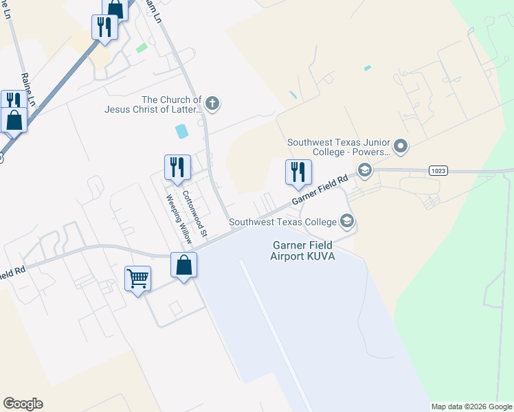 map of restaurants, bars, coffee shops, grocery stores, and more near 2522 Farm to Market Road 1023 in Uvalde