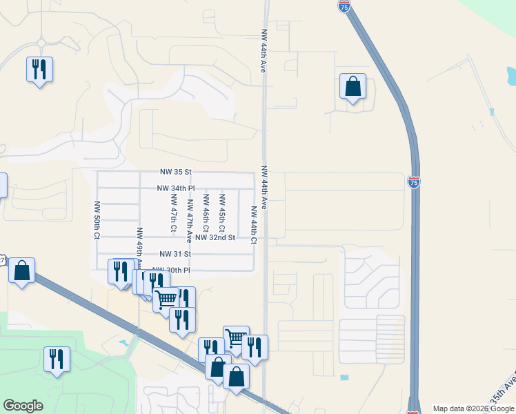 map of restaurants, bars, coffee shops, grocery stores, and more near 3361 Northwest 44th Court in Ocala