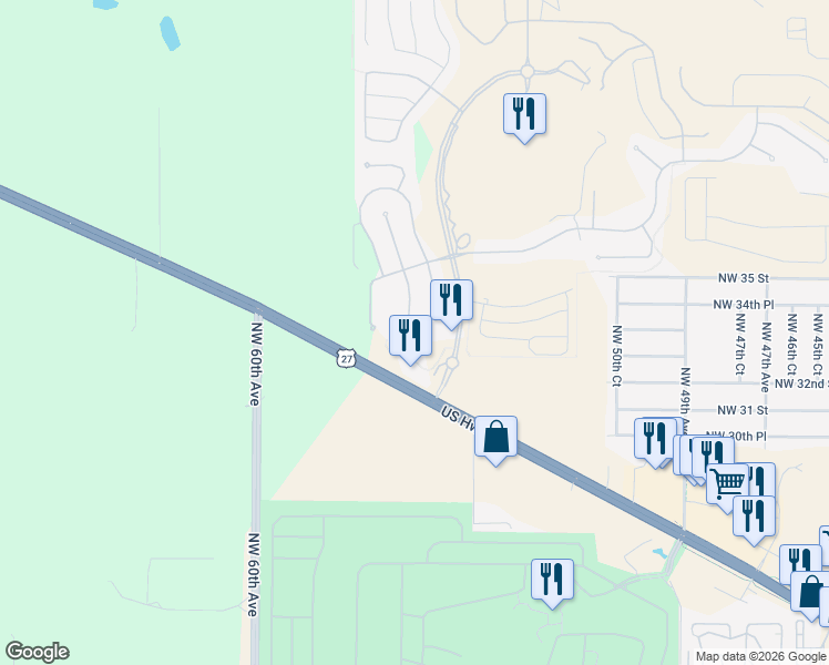 map of restaurants, bars, coffee shops, grocery stores, and more near 3335 Northwest 56th Avenue in Ocala
