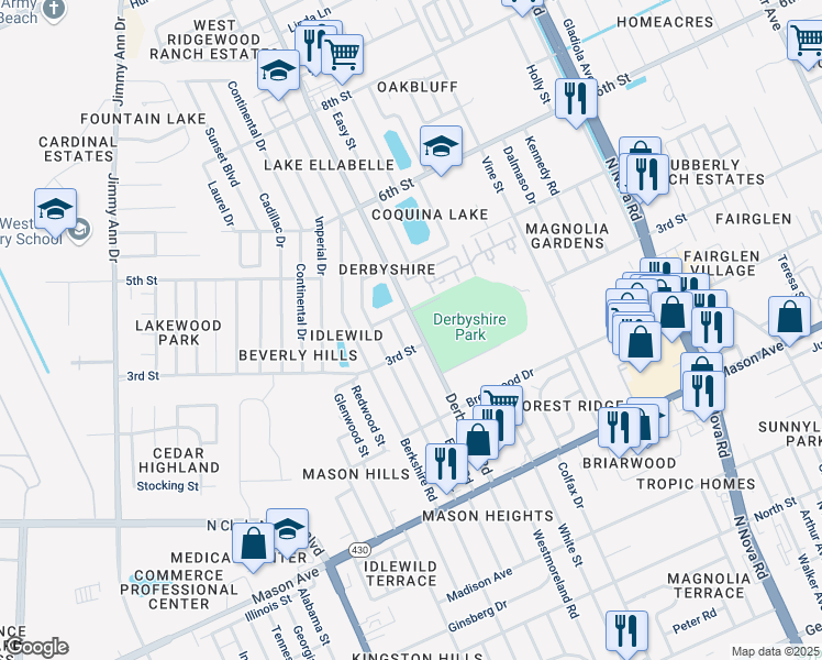 map of restaurants, bars, coffee shops, grocery stores, and more near in Daytona Beach