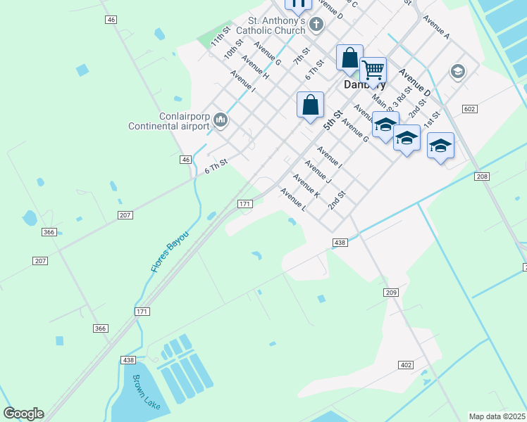map of restaurants, bars, coffee shops, grocery stores, and more near 16315 County Road 171 in Danbury