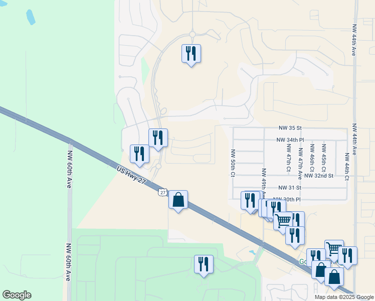 map of restaurants, bars, coffee shops, grocery stores, and more near 5323 Northwest 33rd Place in Ocala