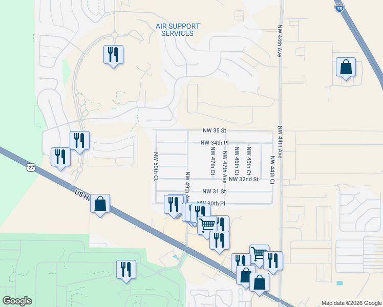 map of restaurants, bars, coffee shops, grocery stores, and more near 3373 Northwest 49th Avenue in Ocala
