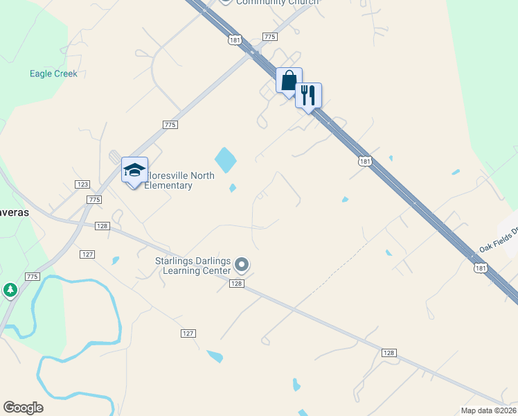 map of restaurants, bars, coffee shops, grocery stores, and more near 104 Carrizo Ridge in Floresville
