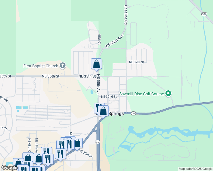 map of restaurants, bars, coffee shops, grocery stores, and more near 3352 Northeast 56th Avenue in Silver Springs
