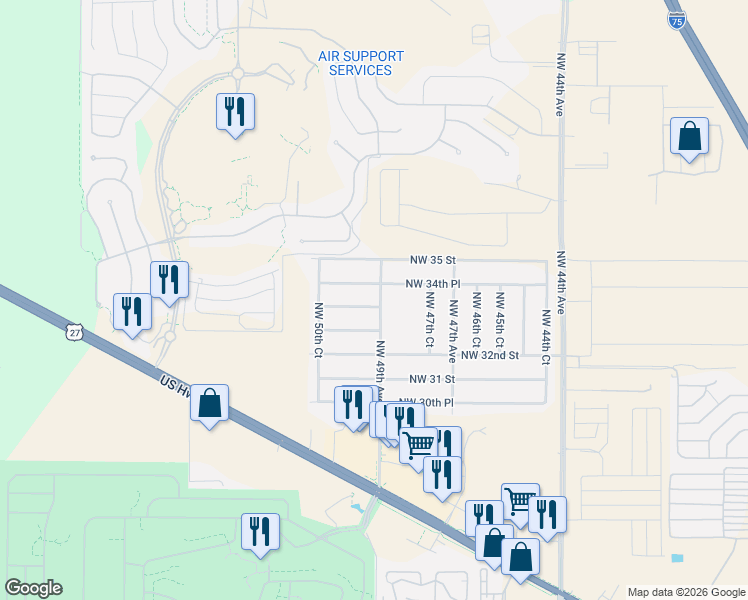map of restaurants, bars, coffee shops, grocery stores, and more near 3373 NW 49th Ave in Ocala