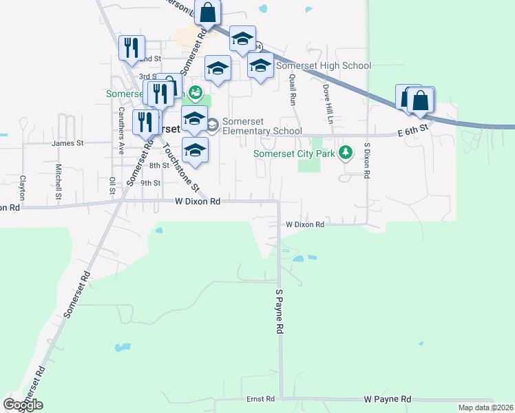 map of restaurants, bars, coffee shops, grocery stores, and more near 7688 West Dixon Road in Somerset
