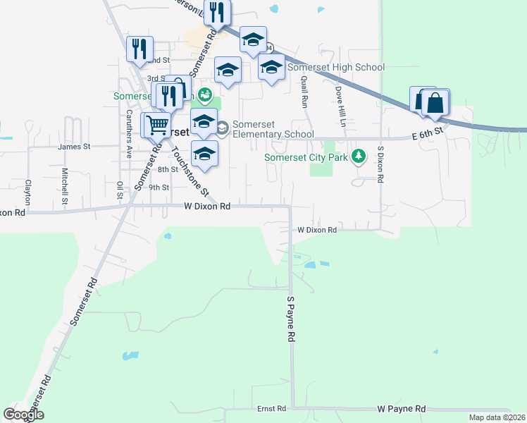 map of restaurants, bars, coffee shops, grocery stores, and more near 7688 West Dixon Road in Somerset