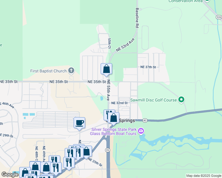 map of restaurants, bars, coffee shops, grocery stores, and more near 3352 Northeast 56th Avenue in Silver Springs