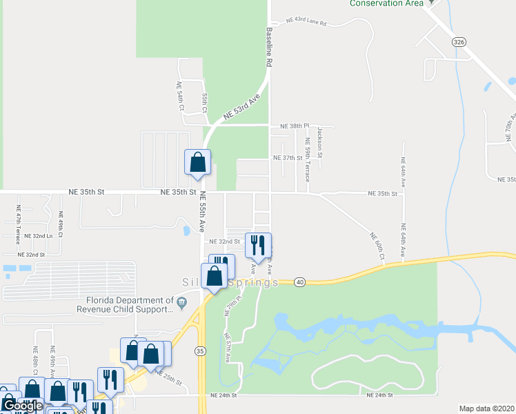 map of restaurants, bars, coffee shops, grocery stores, and more near 3363 Northeast 57th Avenue in Silver Springs