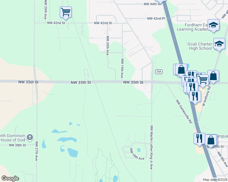 map of restaurants, bars, coffee shops, grocery stores, and more near 2004 Northwest 35th Street in Ocala
