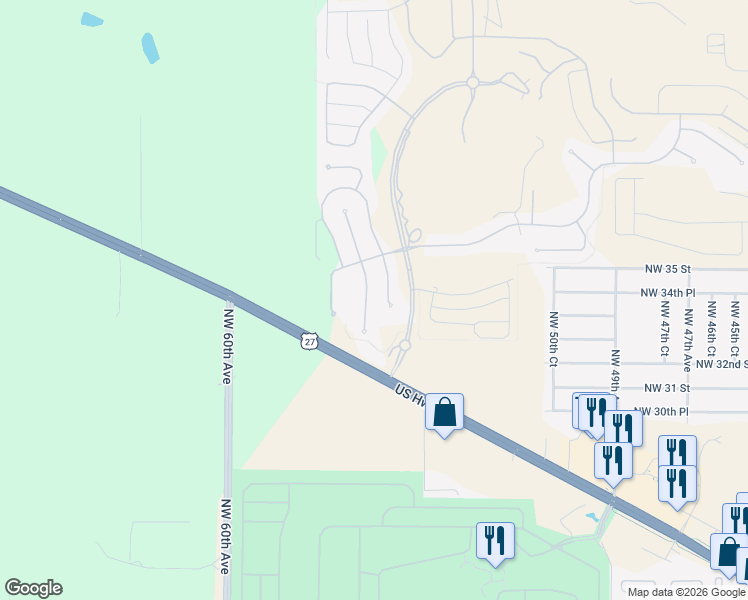 map of restaurants, bars, coffee shops, grocery stores, and more near 3335 Northwest 56th Avenue in Ocala