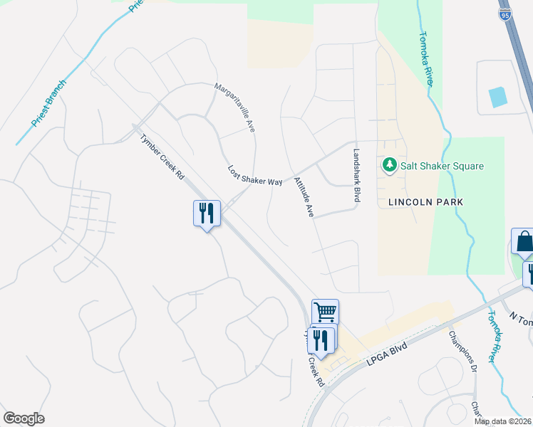 map of restaurants, bars, coffee shops, grocery stores, and more near 1128 Fins Up Court in Daytona Beach