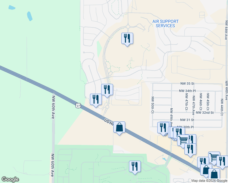 map of restaurants, bars, coffee shops, grocery stores, and more near 5461 Northwest 34th Street in Ocala