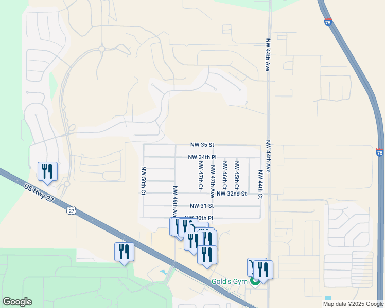 map of restaurants, bars, coffee shops, grocery stores, and more near 4806 Northwest 35 Street in Ocala