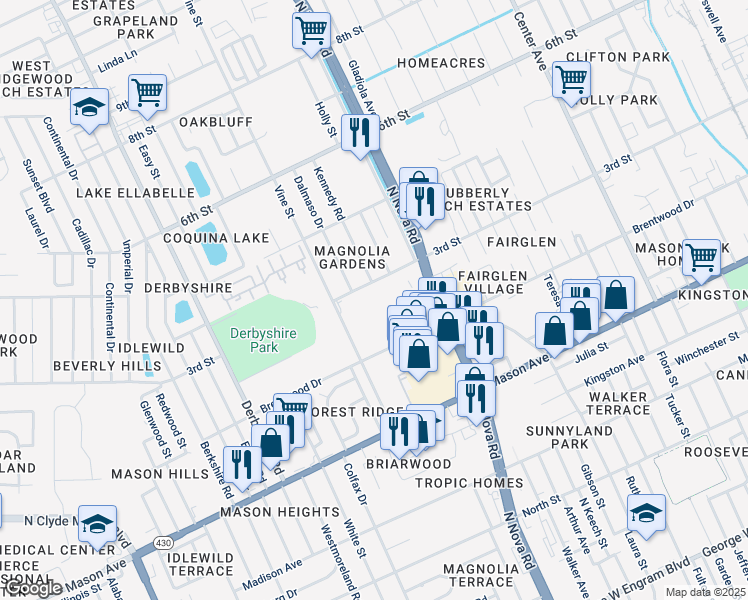 map of restaurants, bars, coffee shops, grocery stores, and more near 1055 3rd Street in Daytona Beach