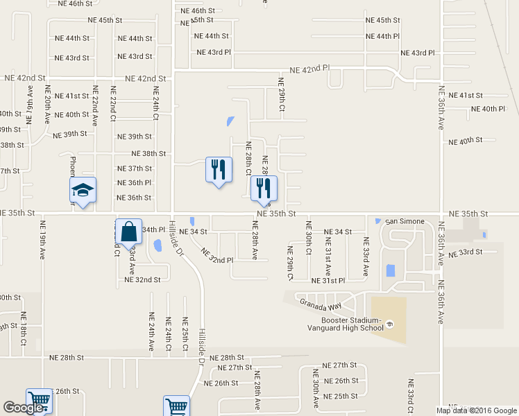 map of restaurants, bars, coffee shops, grocery stores, and more near 2841 Northeast 35th Street in Ocala