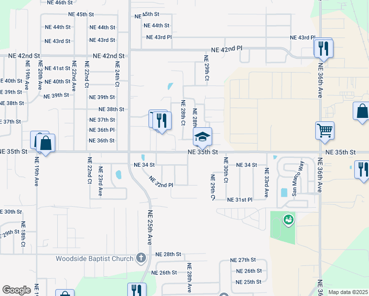 map of restaurants, bars, coffee shops, grocery stores, and more near 2841 Northeast 35th Street in Ocala