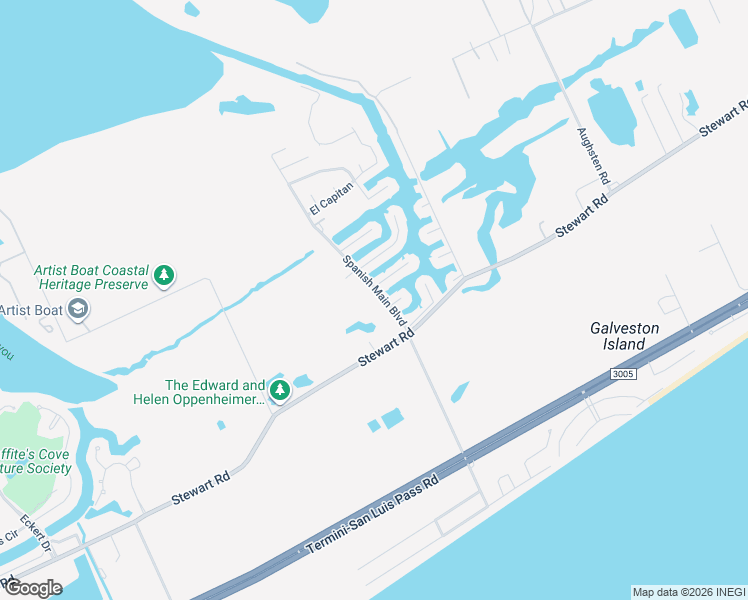 map of restaurants, bars, coffee shops, grocery stores, and more near 4215 Spanish Main Boulevard in Galveston